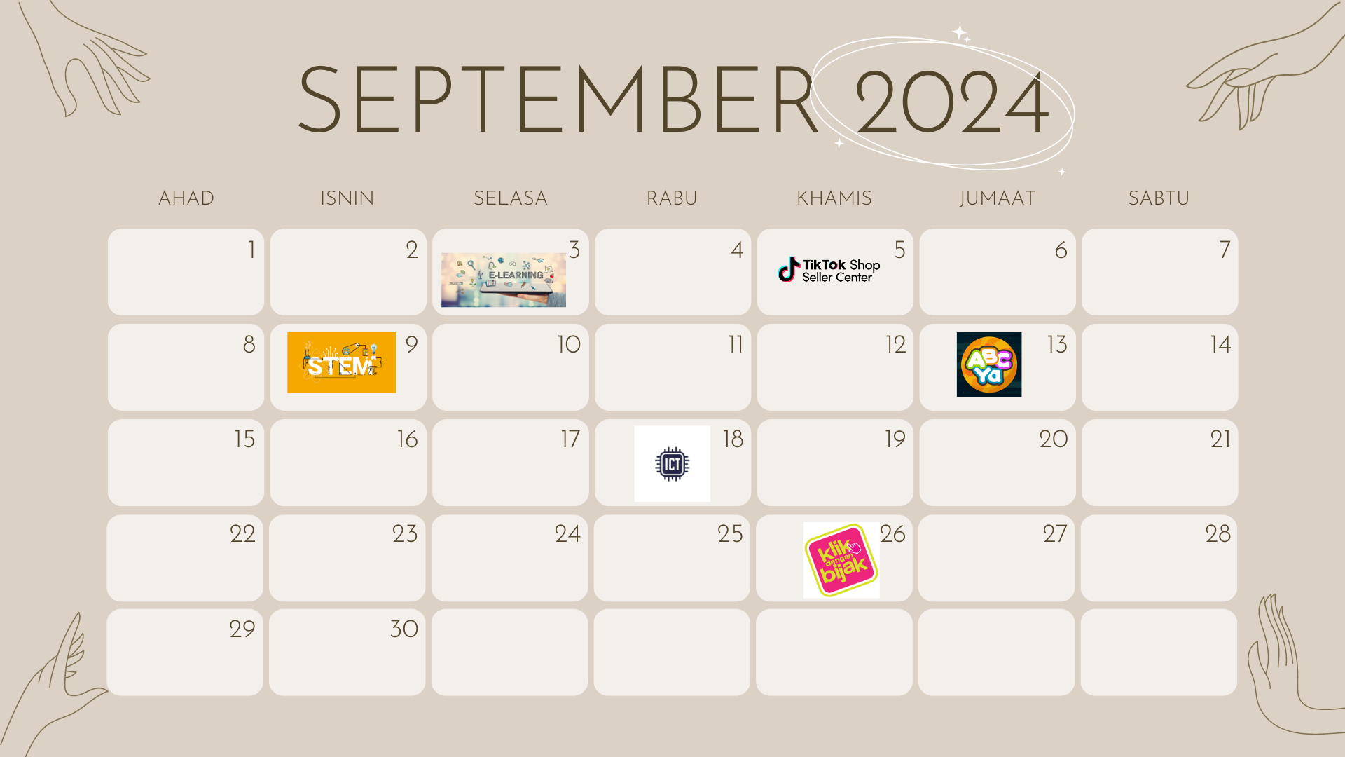 Beige Lineart Minimalist September 2024 Calendar